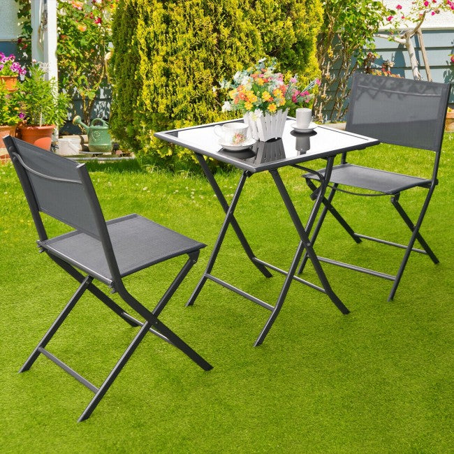 3 Pieces Bistro Set Garden Backyard Table Chairs Furniture Set