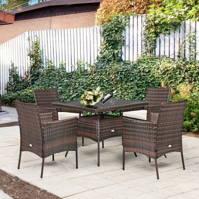 Outdoor 5PCS Dining Table Set with 1 Table and 4 Single Sofas