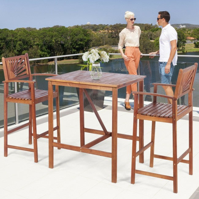 3 Pieces Patio Bar Set with 2 Bar Stools and 1 Bar Table