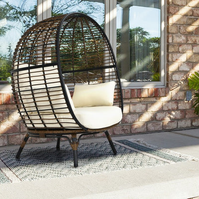 Oversized Outdoor Patio Rattan Egg Chair Wicker Lounge Chair Basket Chair with 4 Cushions