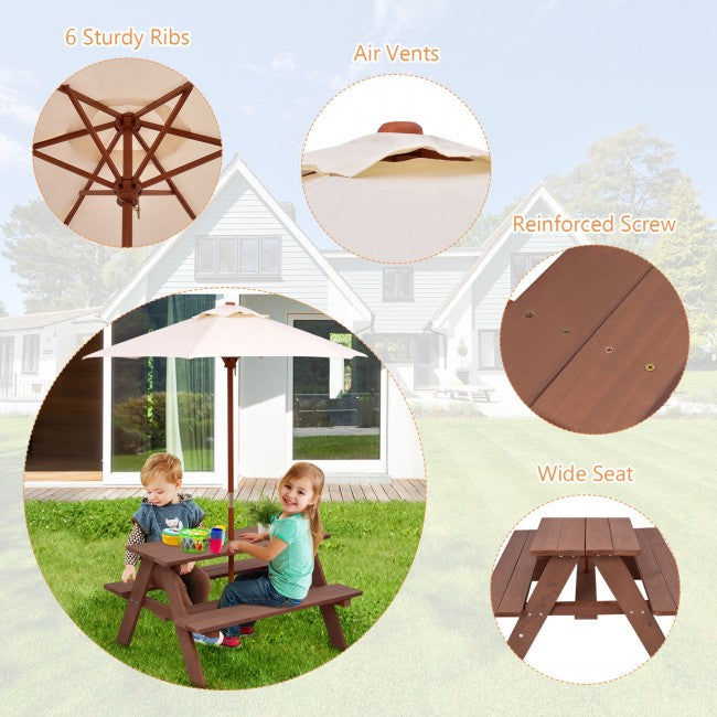 4-Seat Outdoor Picnic Table Bench with Umbrella