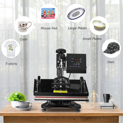 6 in 1 Multifunctional Heat Press Machine 12x15 Inch Digital Transfer Machine with Automatic Digital Timer and Self-Clocking Alarm