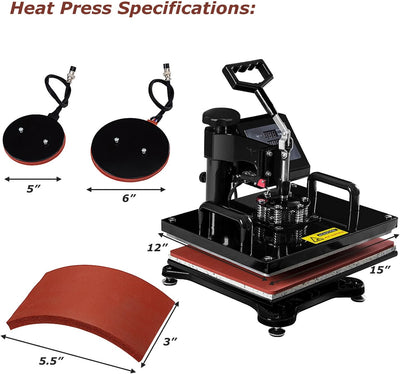 6 in 1 Multifunctional Heat Press Machine 12x15 Inch Digital Transfer Machine with Automatic Digital Timer and Self-Clocking Alarm