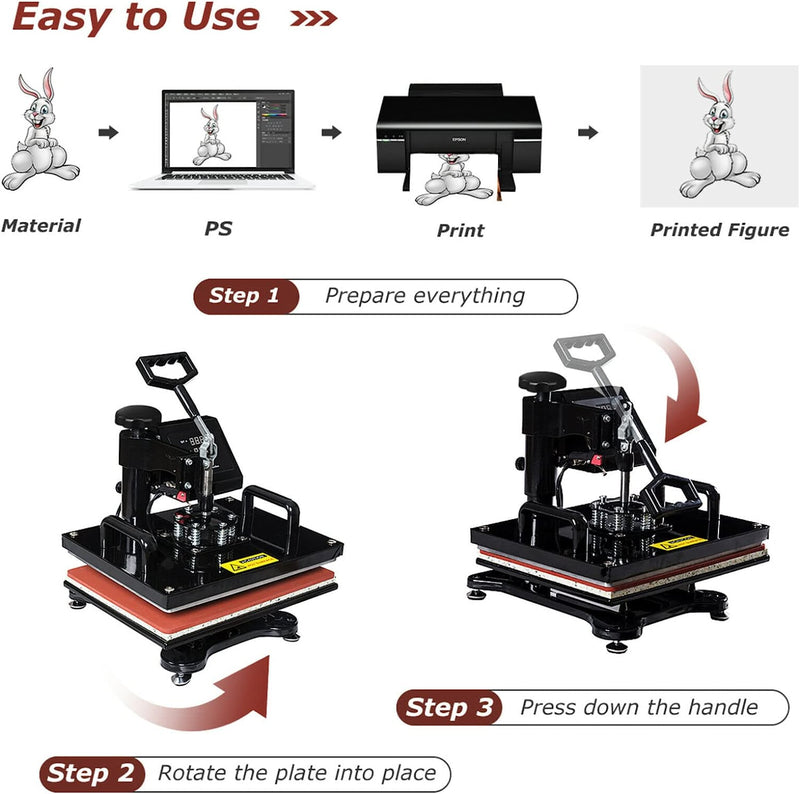 6 in 1 Multifunctional Heat Press Machine 12x15 Inch Digital Transfer Machine with Automatic Digital Timer and Self-Clocking Alarm