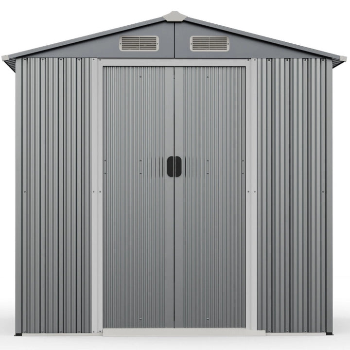 6 x 4 Feet Outdoor Galvanized Steel Storage Shed Garden Utility Tool House Building Organizer with Lockable Sliding Doors and Built-in Ramp