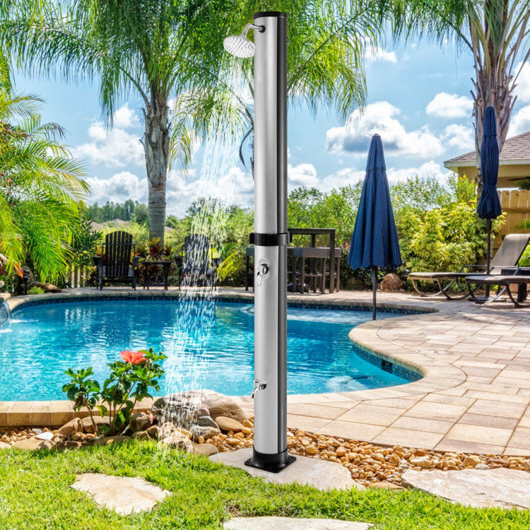 7.2FT Outdoor Solar-Heated Shower 10 Gallon 2-Section Pool Shower with Free-Rotating Shower Head Foot Tap Spigot