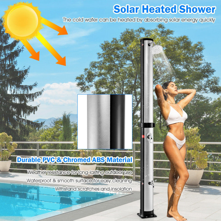 7.2FT Outdoor Solar-Heated Shower 10 Gallon 2-Section Pool Shower with Free-Rotating Shower Head Foot Tap Spigot