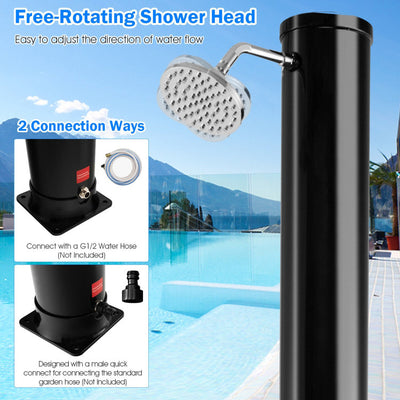 7.2FT Outdoor Solar-Heated Shower 10 Gallon 2-Section Pool Shower with Free-Rotating Shower Head Foot Tap Spigot