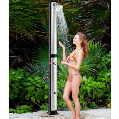 7.2FT Outdoor Solar-Heated Shower 10 Gallon 2-Section Pool Shower with Free-Rotating Shower Head Foot Tap Spigot