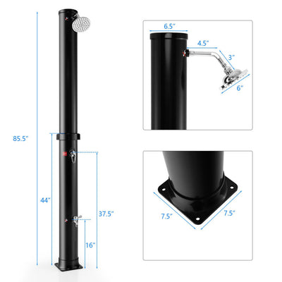 7.2FT Outdoor Solar-Heated Shower 10 Gallon 2-Section Pool Shower with Free-Rotating Shower Head Foot Tap Spigot