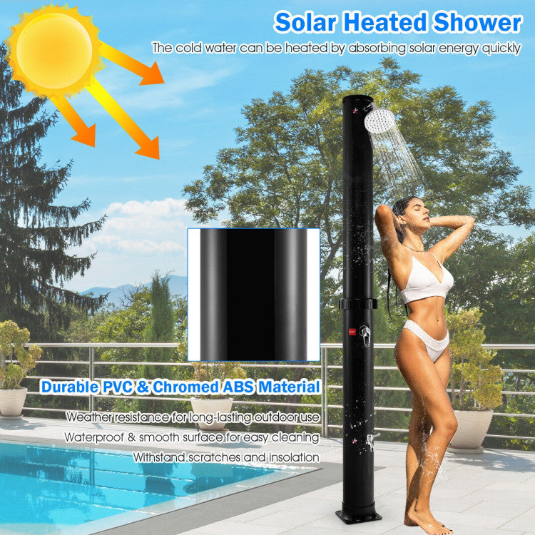 7.2FT Outdoor Solar-Heated Shower 10 Gallon 2-Section Pool Shower with Free-Rotating Shower Head Foot Tap Spigot