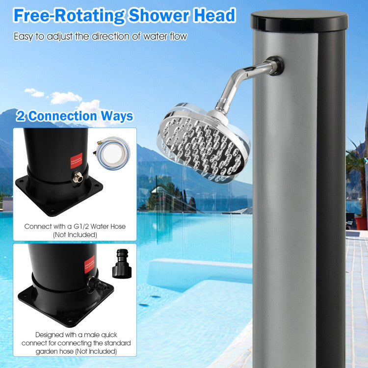 7.2FT Outdoor Solar-Heated Shower 10 Gallon 2-Section Pool Shower with Free-Rotating Shower Head Foot Tap Spigot