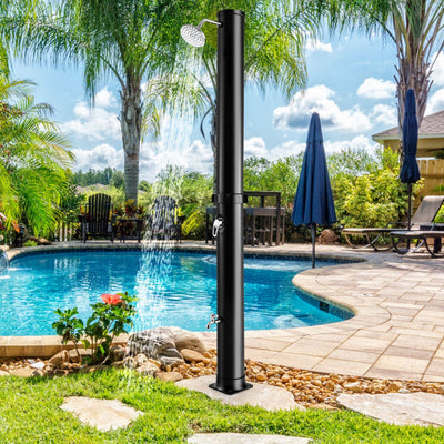 7.2FT Outdoor Solar-Heated Shower 10 Gallon 2-Section Pool Shower with Free-Rotating Shower Head Foot Tap Spigot