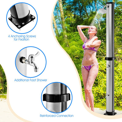 7.2FT Outdoor Solar-Heated Shower 10 Gallon 2-Section Pool Shower with Free-Rotating Shower Head Foot Tap Spigot