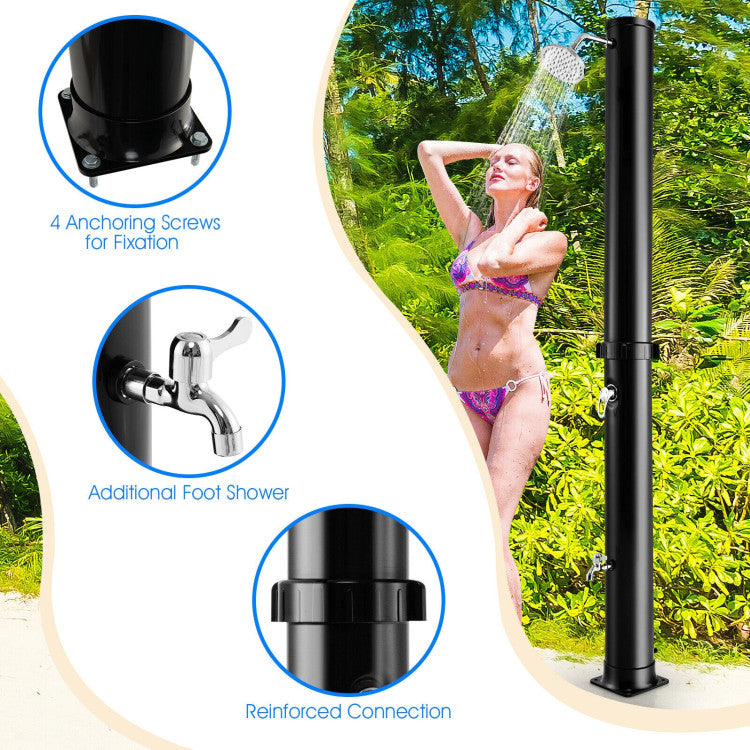 7.2FT Outdoor Solar-Heated Shower 10 Gallon 2-Section Pool Shower with Free-Rotating Shower Head Foot Tap Spigot