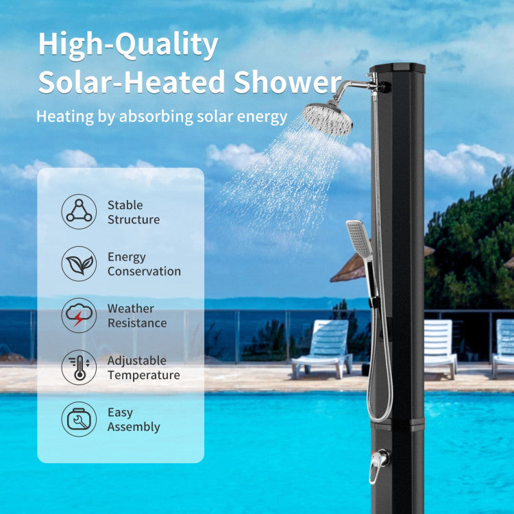 7.2Feet Outdoor Solar Heated Shower 9.3 Gallon 2-Section Pool Shower with Handheld Shower Head Foot Tap Spigot