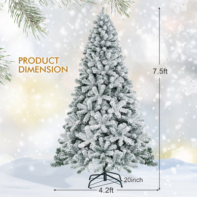 7.5 Feet Artificial Christmas Tree with 1010 Branch Tips and Snow Flocked Leaves