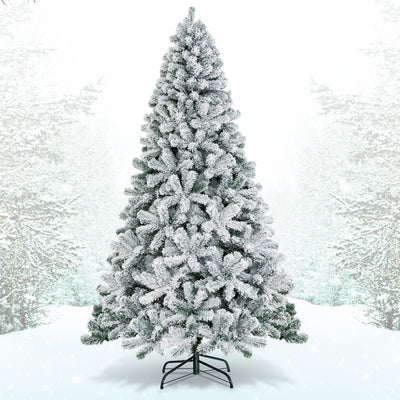 7.5 Feet Artificial Christmas Tree with 1010 Branch Tips and Snow Flocked Leaves