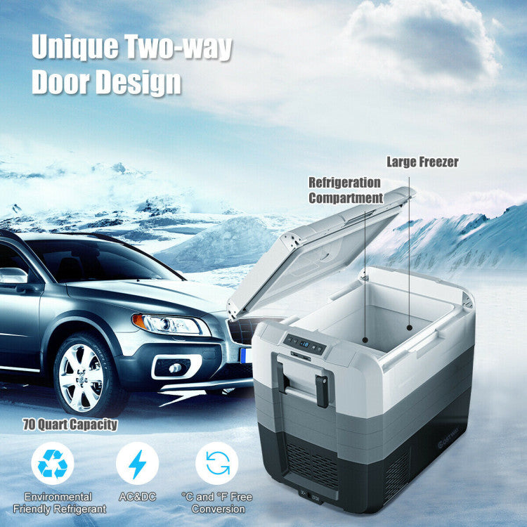 70-Quart Portable Car Refrigerator Compact Electric RV Cooler Freezer Travel Fridge with 2-way Door and Operating Panel