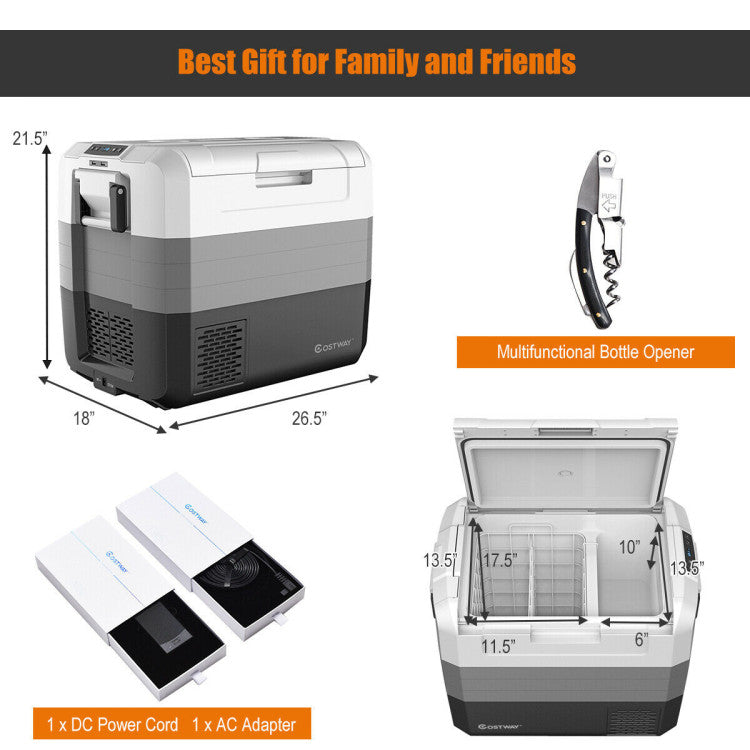 70-Quart Portable Car Refrigerator Compact Electric RV Cooler Freezer Travel Fridge with 2-way Door and Operating Panel