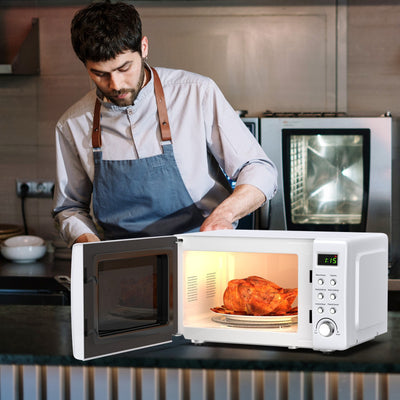 700W Compact Retro Countertop Microwave Oven with 8 Automatic Cooking Modes and Child Lock