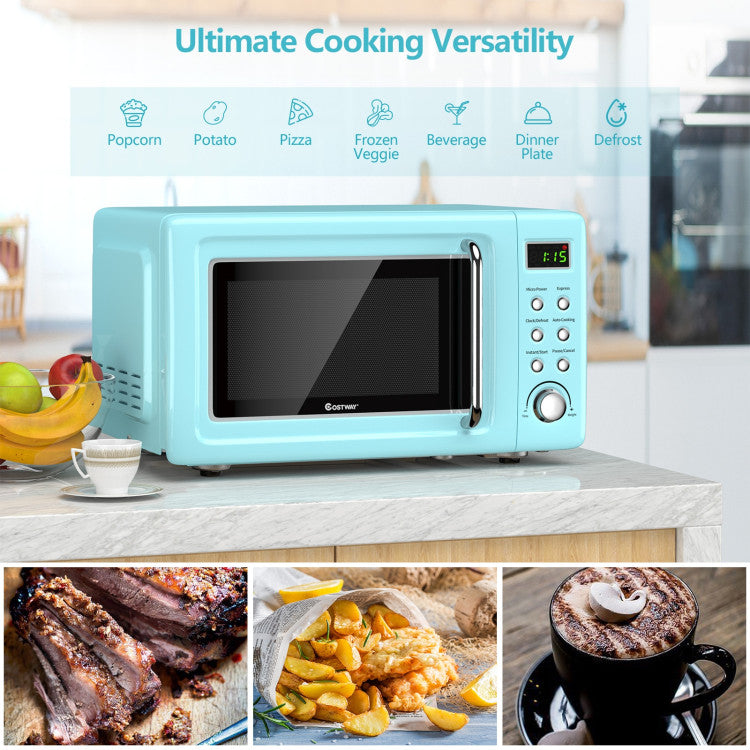 700W Compact Retro Countertop Microwave Oven with 8 Automatic Cooking Modes and Child Lock