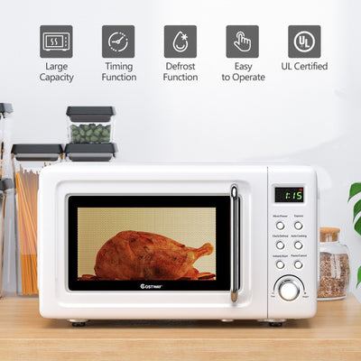 700W Compact Retro Countertop Microwave Oven with 8 Automatic Cooking Modes and Child Lock