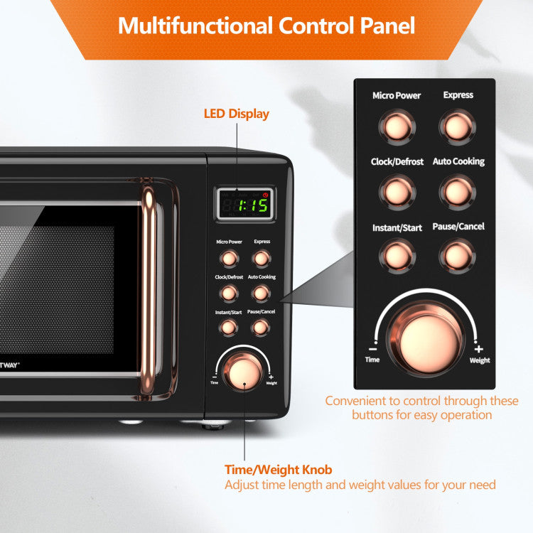 700W Compact Retro Countertop Microwave Oven with 8 Automatic Cooking Modes and Child Lock