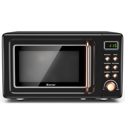 700W Compact Retro Countertop Microwave Oven with 8 Automatic Cooking Modes and Child Lock