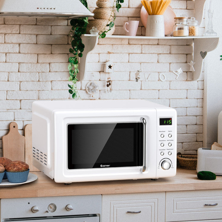 700W Compact Retro Countertop Microwave Oven with 8 Automatic Cooking Modes and Child Lock