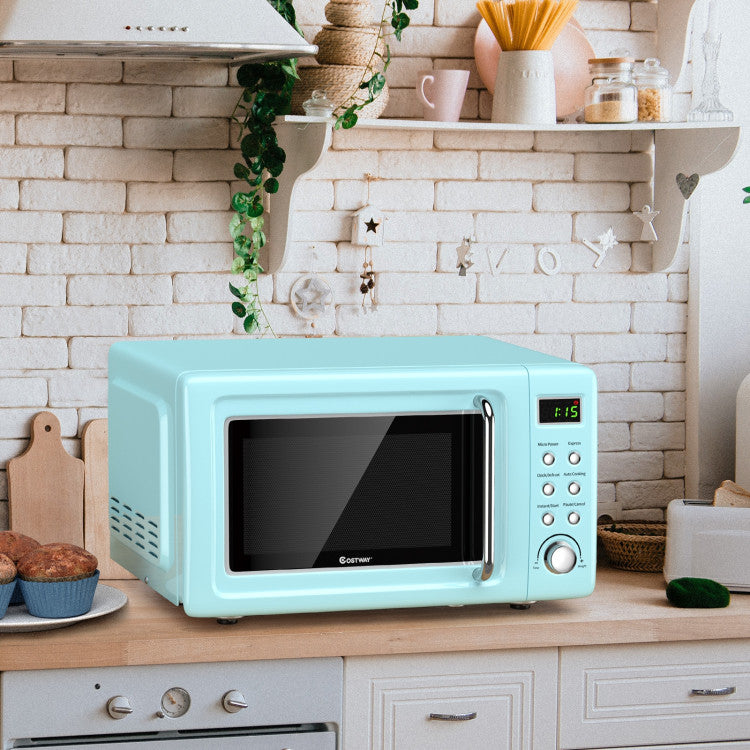 700W Compact Retro Countertop Microwave Oven with 8 Automatic Cooking Modes and Child Lock