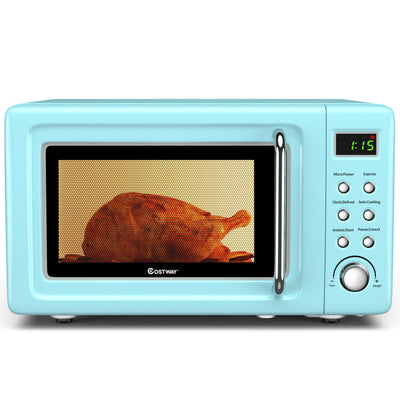 700W Compact Retro Countertop Microwave Oven with 8 Automatic Cooking Modes and Child Lock