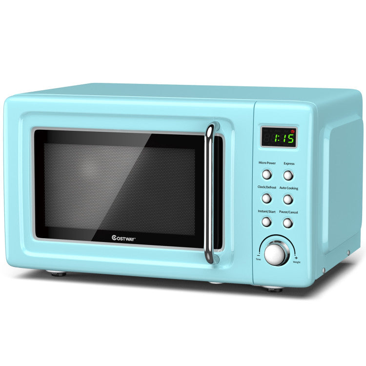 700W Compact Retro Countertop Microwave Oven with 8 Automatic Cooking Modes and Child Lock