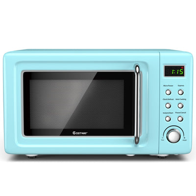 700W Compact Retro Countertop Microwave Oven with 8 Automatic Cooking Modes and Child Lock