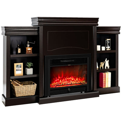 70 Inch Electric Fireplace Mantel TV Stand Media Entertainment Center with Side Book Shelves