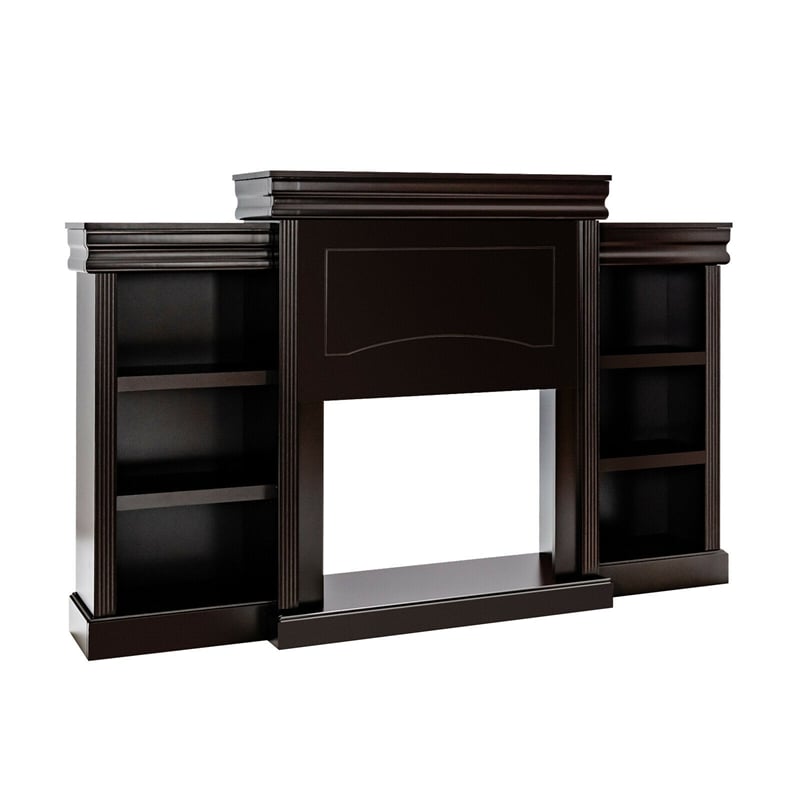 70 Inch Electric Fireplace Mantel TV Stand Media Entertainment Center with Side Book Shelves