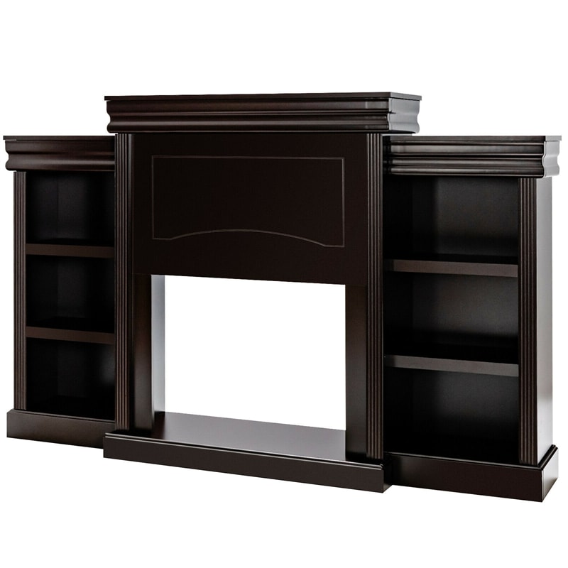 70 Inch Electric Fireplace Mantel TV Stand Media Entertainment Center with Side Book Shelves