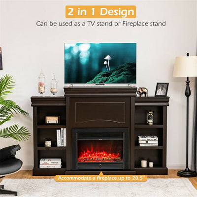 70 Inch Electric Fireplace Mantel TV Stand Media Entertainment Center with Side Book Shelves