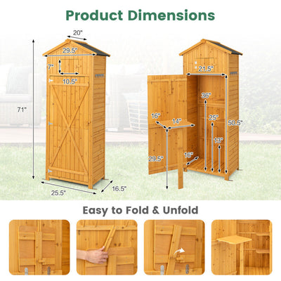 71 Inch Garden Wooden Storage Cabinet Outdoor Weatherproof Tool Storage Shed with Lockable Doors and Foldable Table