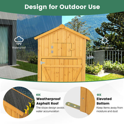 71 Inch Garden Wooden Storage Cabinet Outdoor Weatherproof Tool Storage Shed with Lockable Doors and Foldable Table