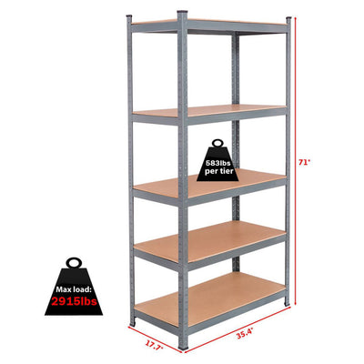 72" Heavy Duty Steel Storage Shelves Garage Muscle Rack with 5 Tier Adjustable Metal Shelving Unit for Basement