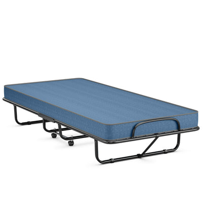 75''x38'' Rollaway Folding Bed Twin Size Portable Guest Bed with Memory Foam Mattress
