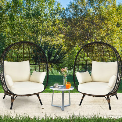 Oversized Outdoor Patio Rattan Egg Chair Wicker Lounge Chair Basket Chair with 4 Cushions