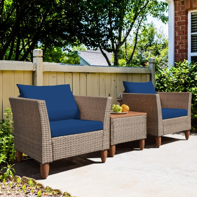 3 Pieces Patio Rattan Bistro Furniture Set