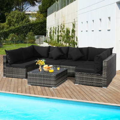 7 Pieces Rattan Sectional Sofa Set with Cushion for Patio Garden