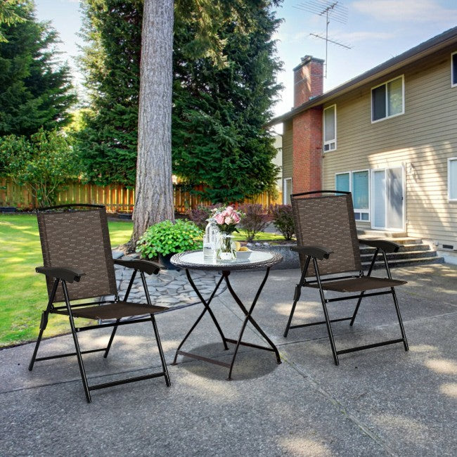 2 Pieces Folding Sling Chairs with Steel Armrest and Adjustable Back for Patio