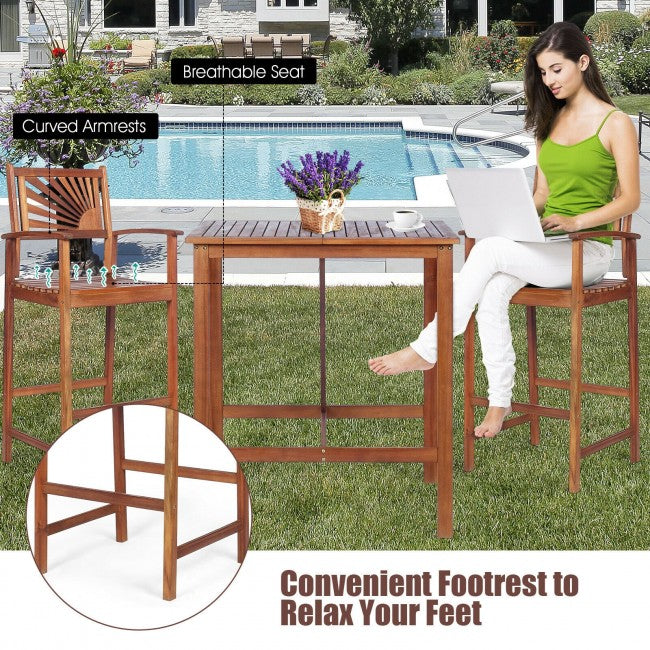 3 Pieces Patio Bar Set with 2 Bar Stools and 1 Bar Table