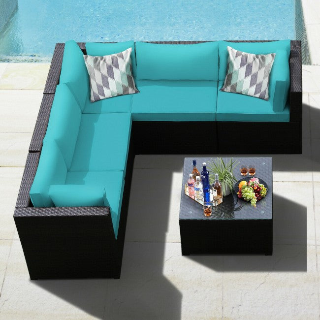 6 Pieces Patio Furniture Sofa Set with Cushions for Outdoor