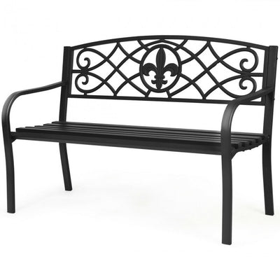 Outdoor Garden Steel Bench Patio Furniture Chair with Slatted Seat