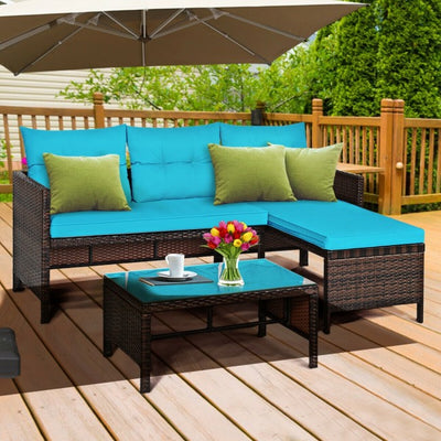 3 Piece Outdoor Patio Corner Rattan Sofa Set